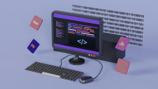 illustration of computer displaying front end code