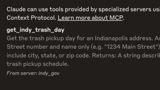 a claude prompt asking for an indianapolis address to determine the trash pickup day